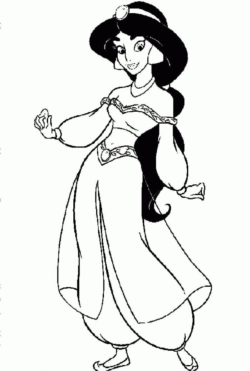 Desenho dePrincesa Jasmine muito Feliz para colorir