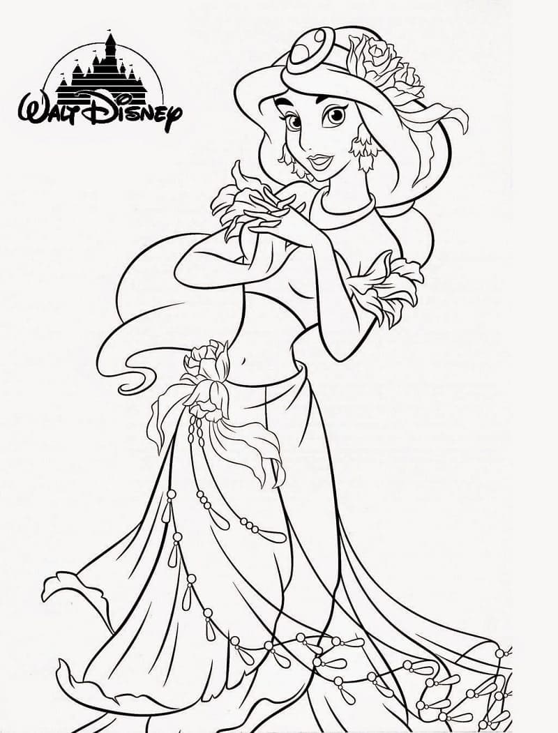 Desenho de Princesa Jasmine Sorridente para colorir