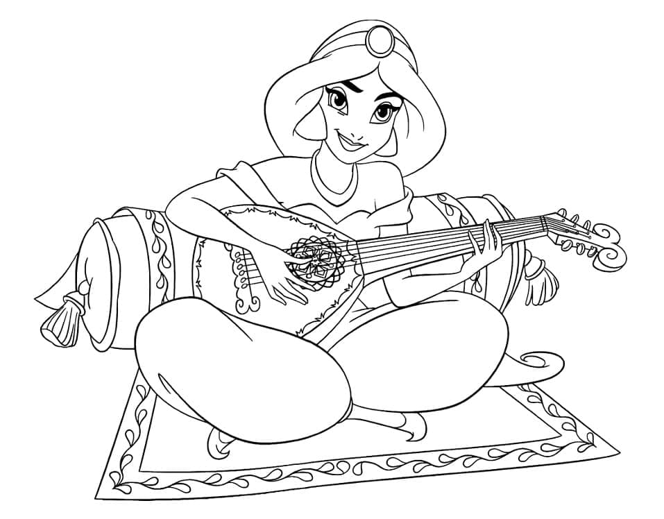 Desenho dePrincesa Jasmine Toca Violão para colorir