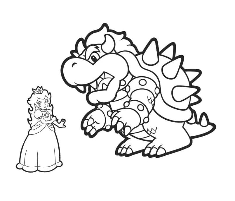 Desenho dePrincesa Peach e Bowser para colorir