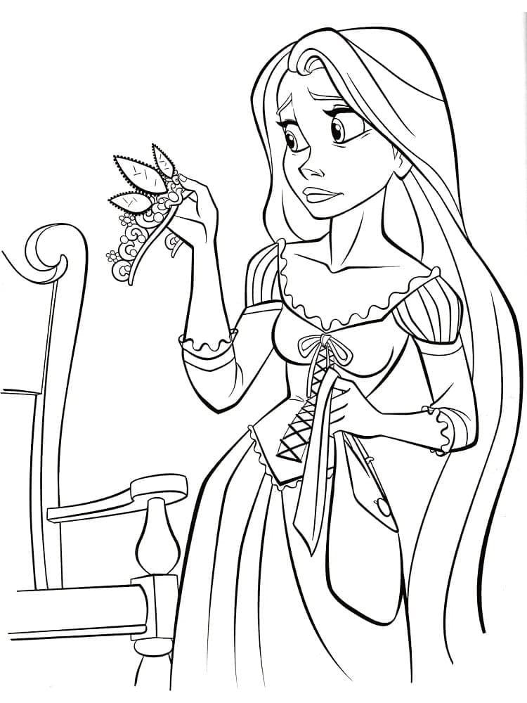 Desenho dePrincesa Rapunzel com Coroa para colorir