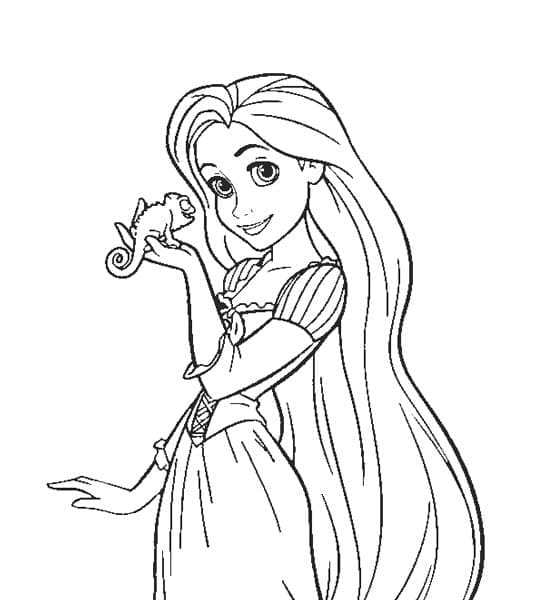 Desenho dePrincesa Rapunzel e Pascal para colorir