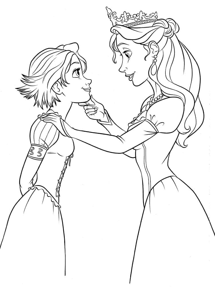 Desenho dePrincesa Rapunzel e Rainha Arianna para colorir