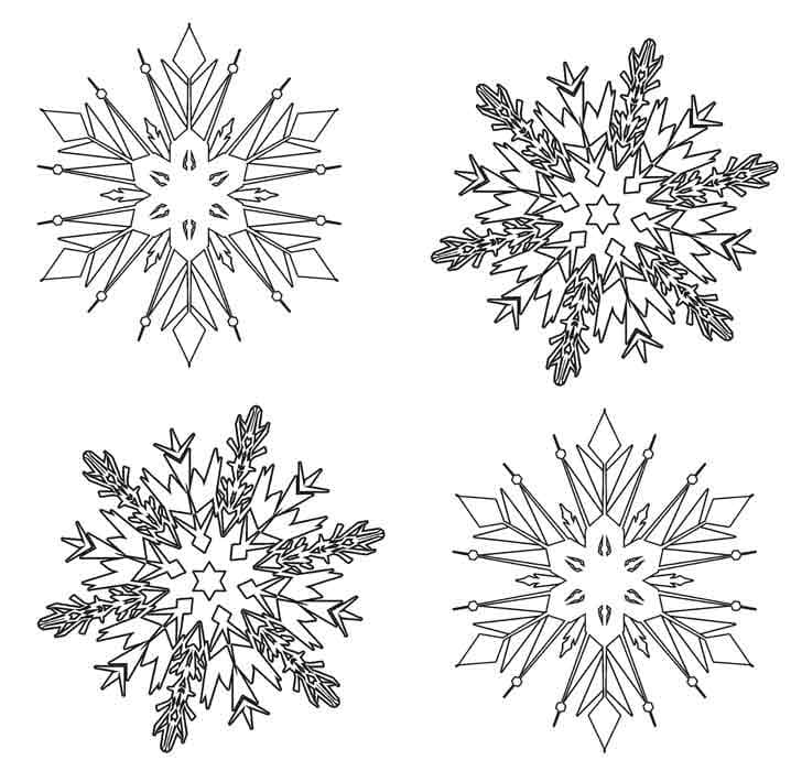 Desenho deQuatro Flocos de Neve para colorir