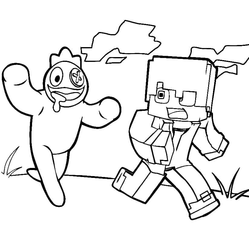 Desenho deRainbow Friends e Minecraft para colorir