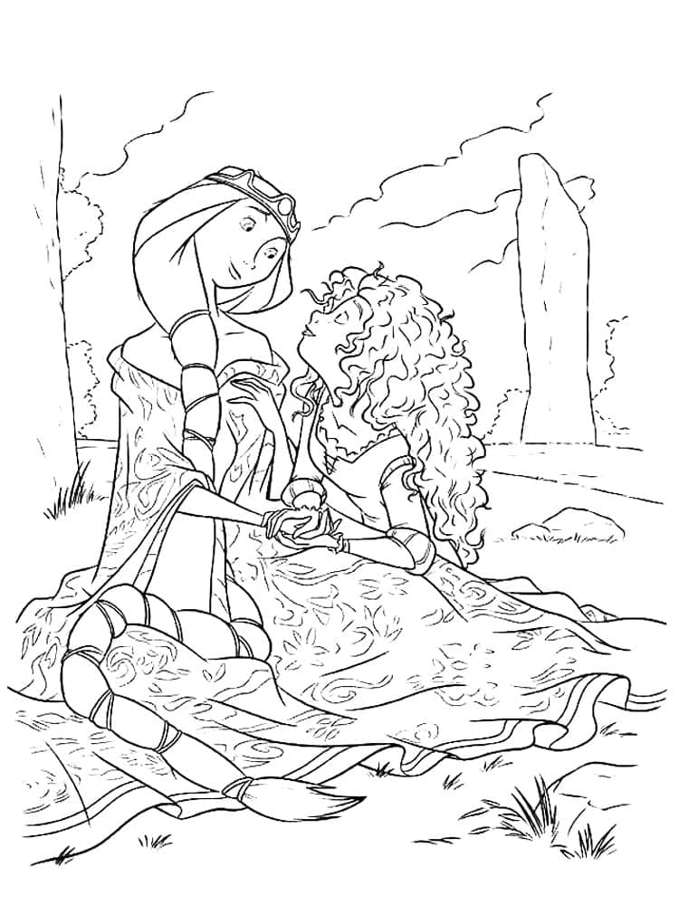 Desenho deRainha Elinor e Merida de Valente para colorir