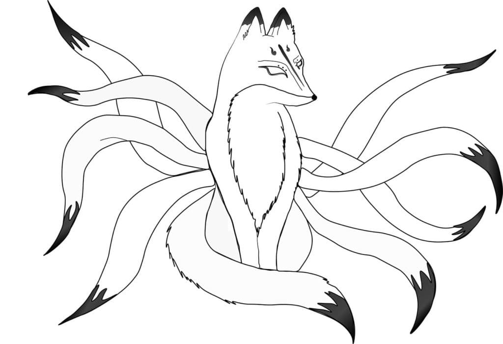 Desenho de Raposa Kitsune para colorir