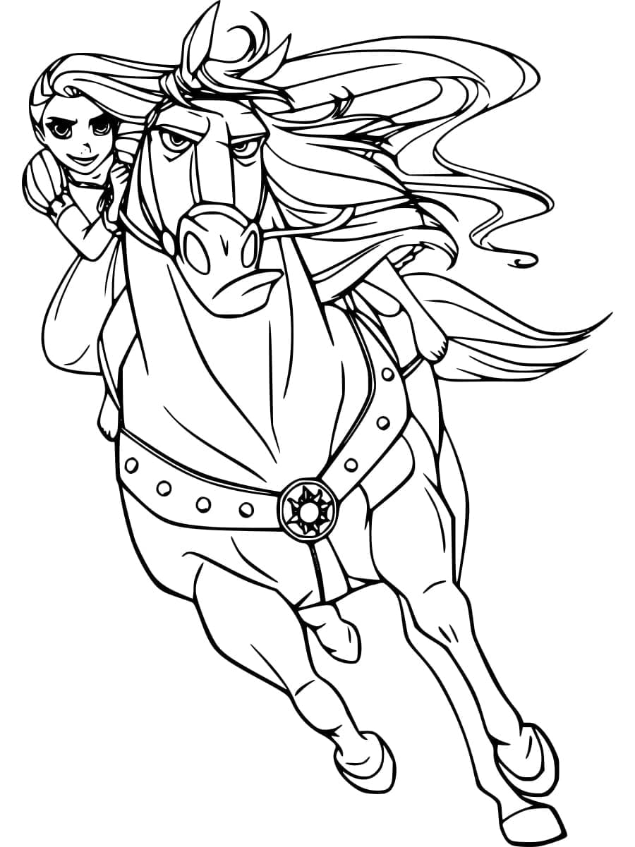 Desenho deRapunzel está Andando a Cavalo para colorir