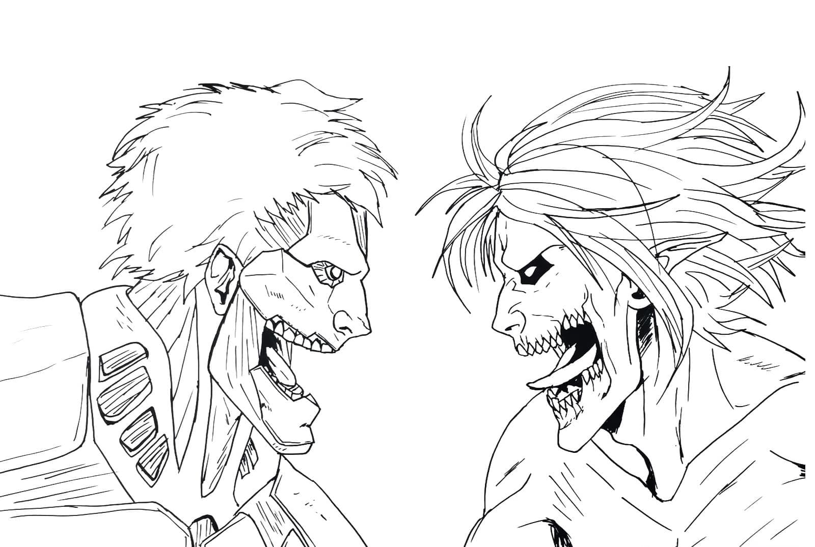 Desenho deReiner vs Eren para colorir