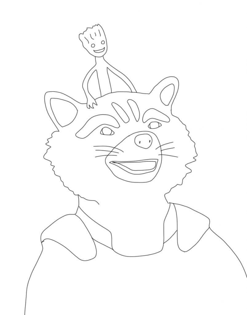 Desenho deRocket e Baby Groot para colorir