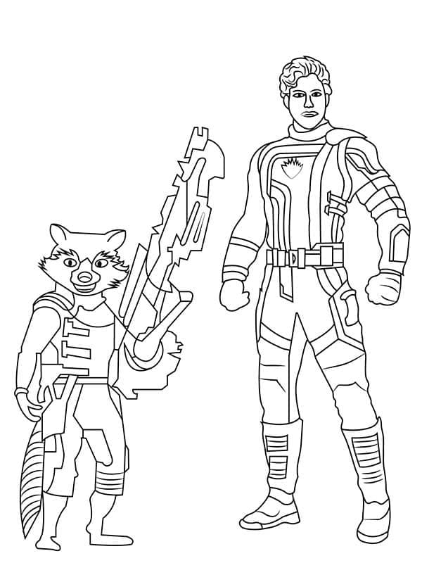 Desenho deRocket Raccoon e Senhor das Estrelas para colorir