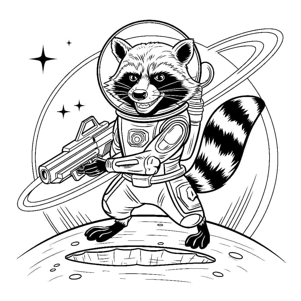 Desenho deRocket Raccoon No Espaço para colorir