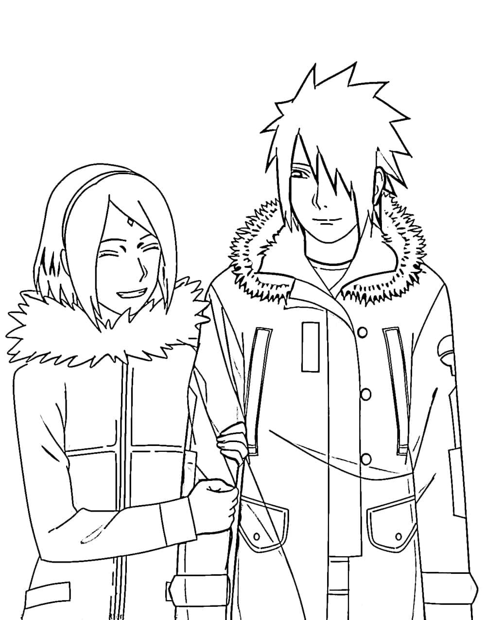 Desenho deSakura e Sasuke de Naruto para colorir