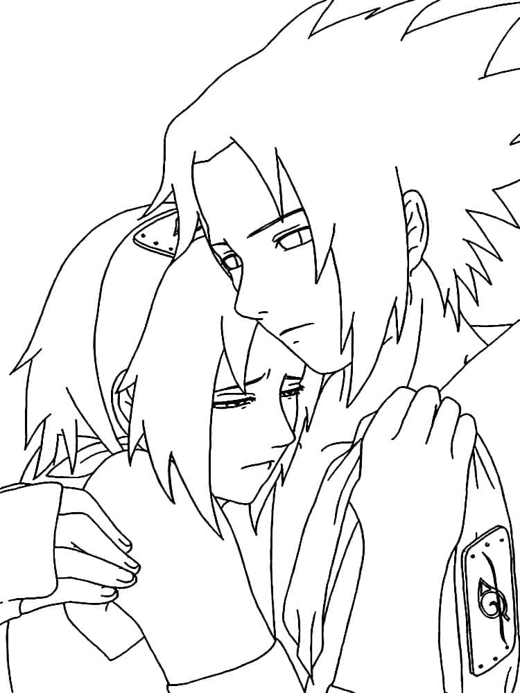 Desenho deSakura e Sasuke para colorir