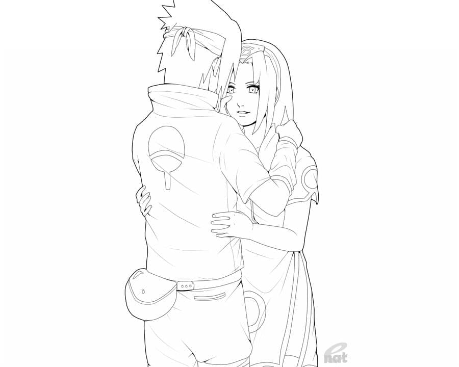 Desenho deSakura Haruno e Sasuke para colorir