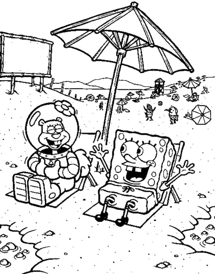 Desenho de Sandy Bochechas e Bob Esponja para colorir