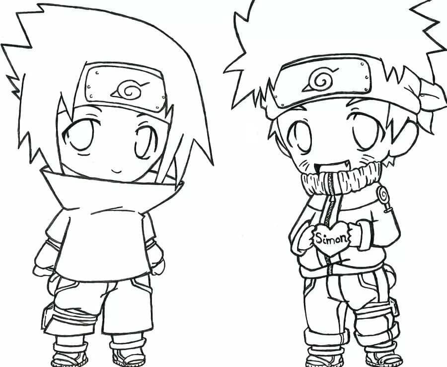 Desenho deSasuke e Naruto Chibi para colorir