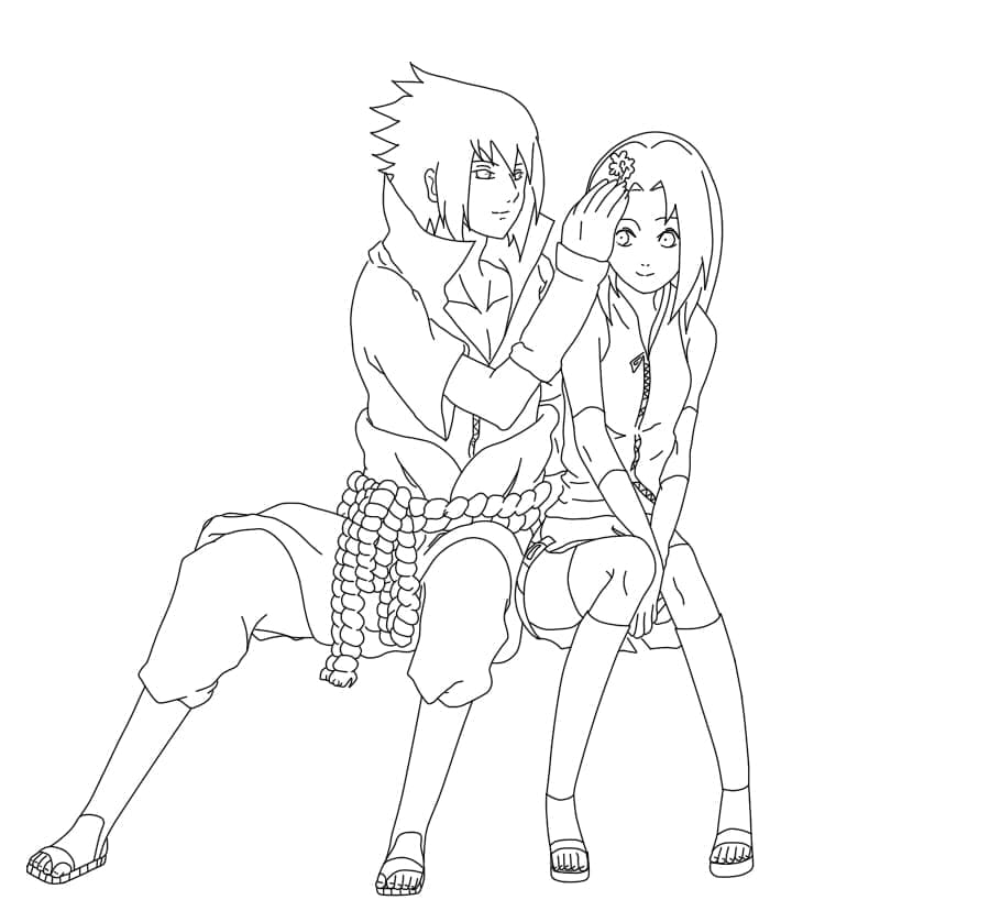 Desenho deSasuke e Sakura Haruno para colorir