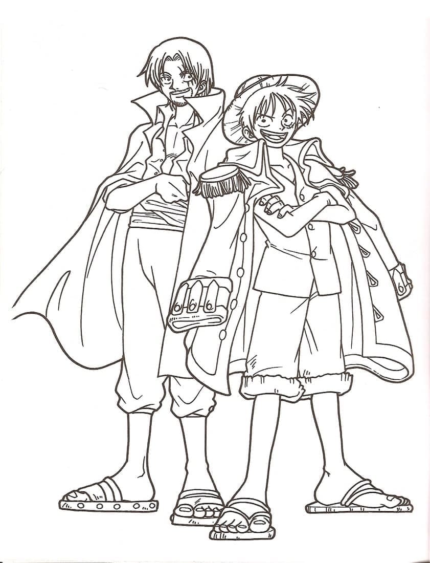 Desenho deShanks e Luffy de One Piece para colorir