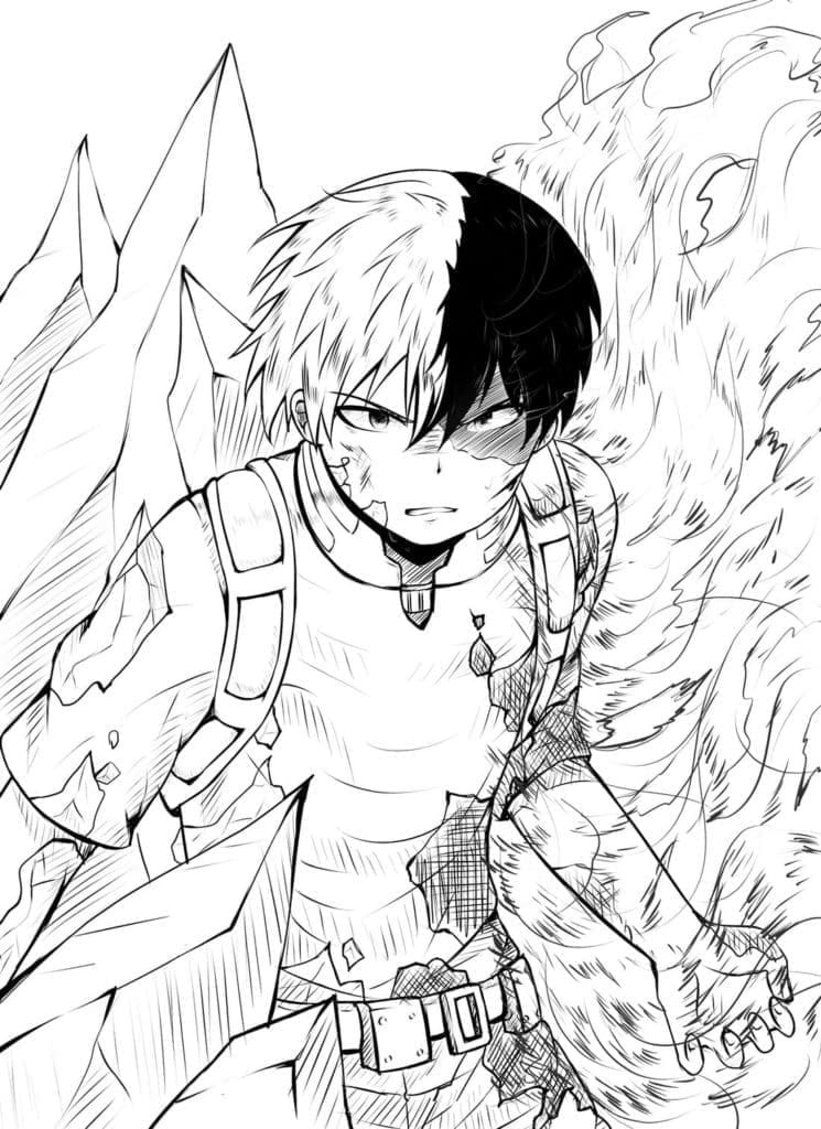 Desenho deShoto Todoroki com Seus Poderes para colorir