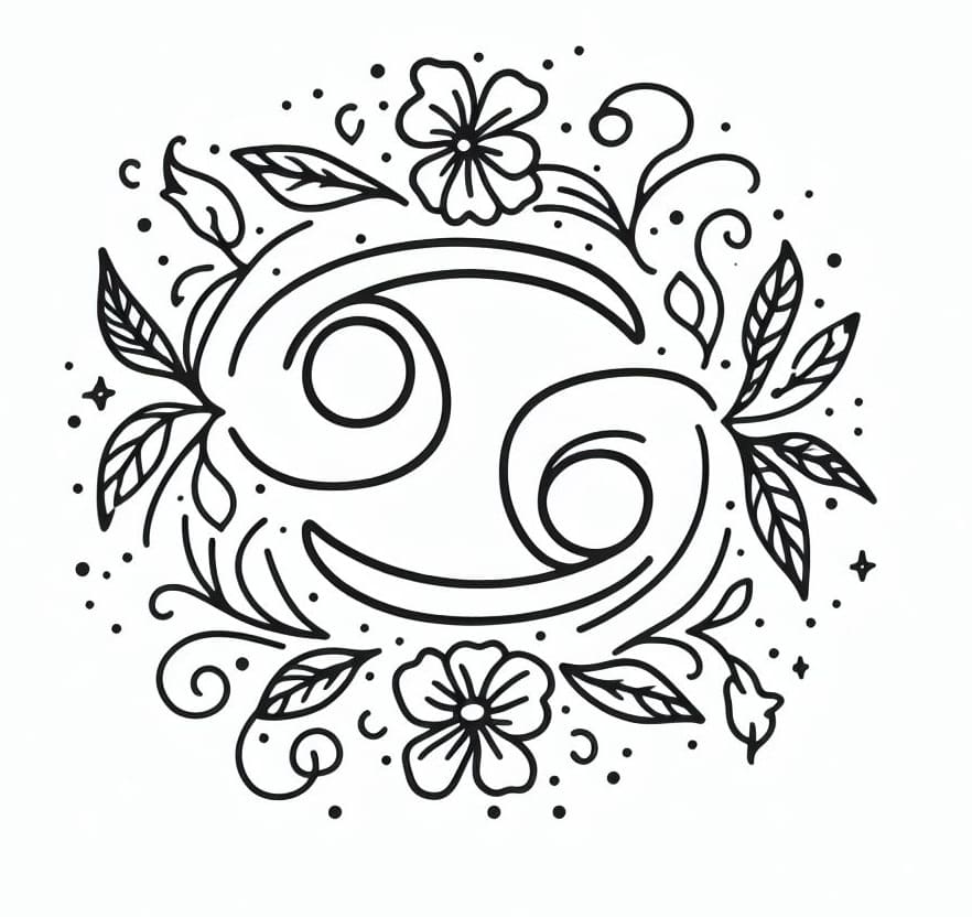 Desenho deSigno de Câncer com Flores para colorir