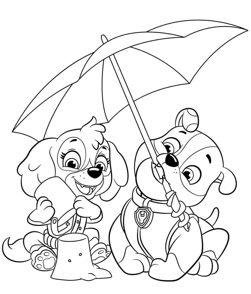 Desenho deSkye e Rubble Patrulha Canina para colorir