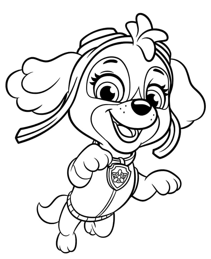 Desenho deSkye Patrulha Canina Sorridente para colorir