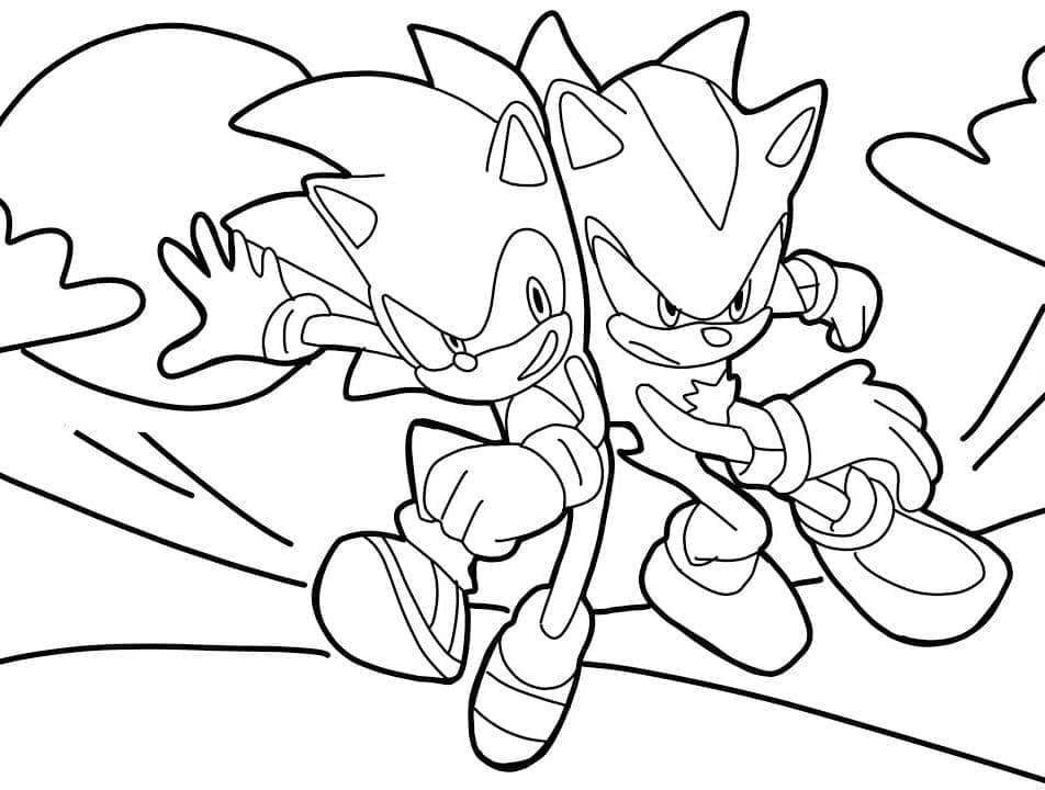 Desenho de Sonic e Shadow para colorir