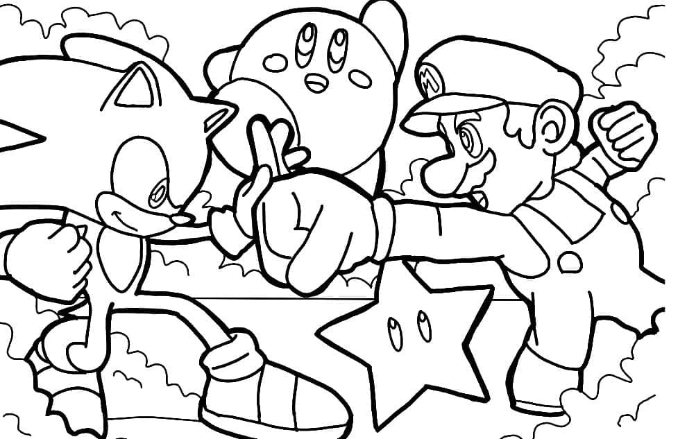 Desenho de Sonic vs Mario para colorir