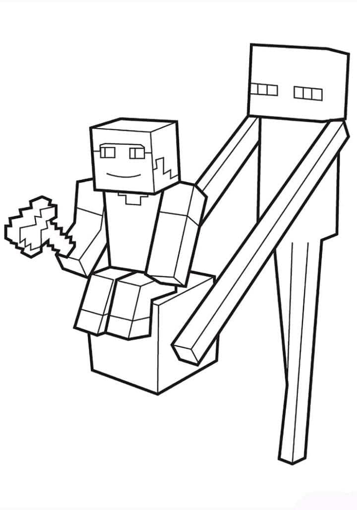 Desenho de Steve e Enderman de Minecraft para colorir