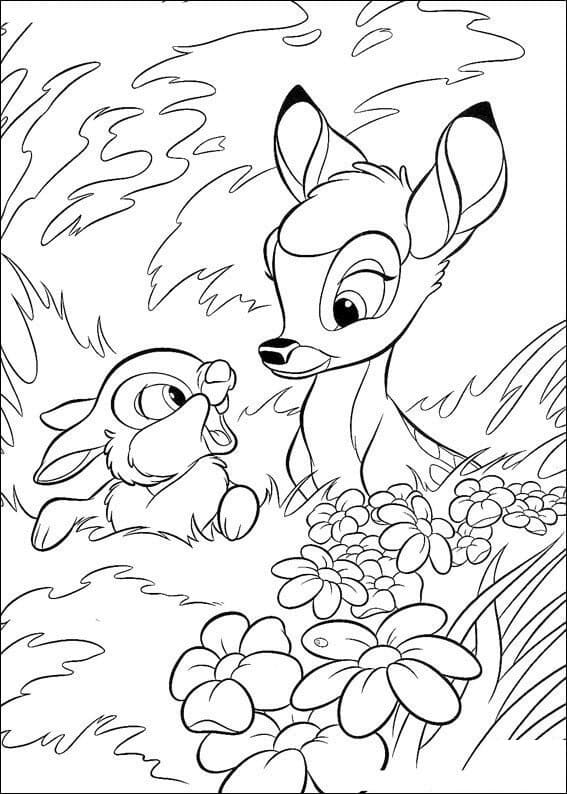 Desenho deTambor e Bambi para colorir