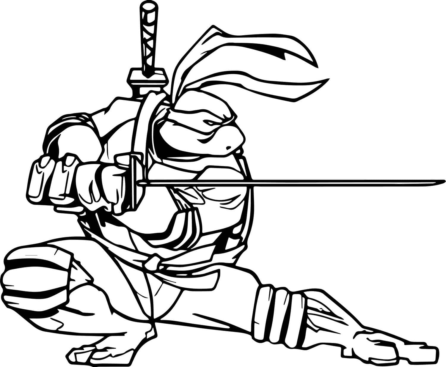 Desenho deTartarugas Ninja Leonardo com Espada para colorir