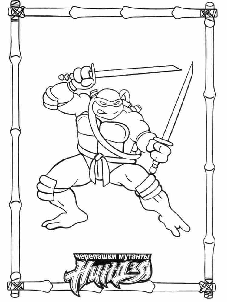 Desenho deTartarugas Ninja Leonardo com Espadas para colorir