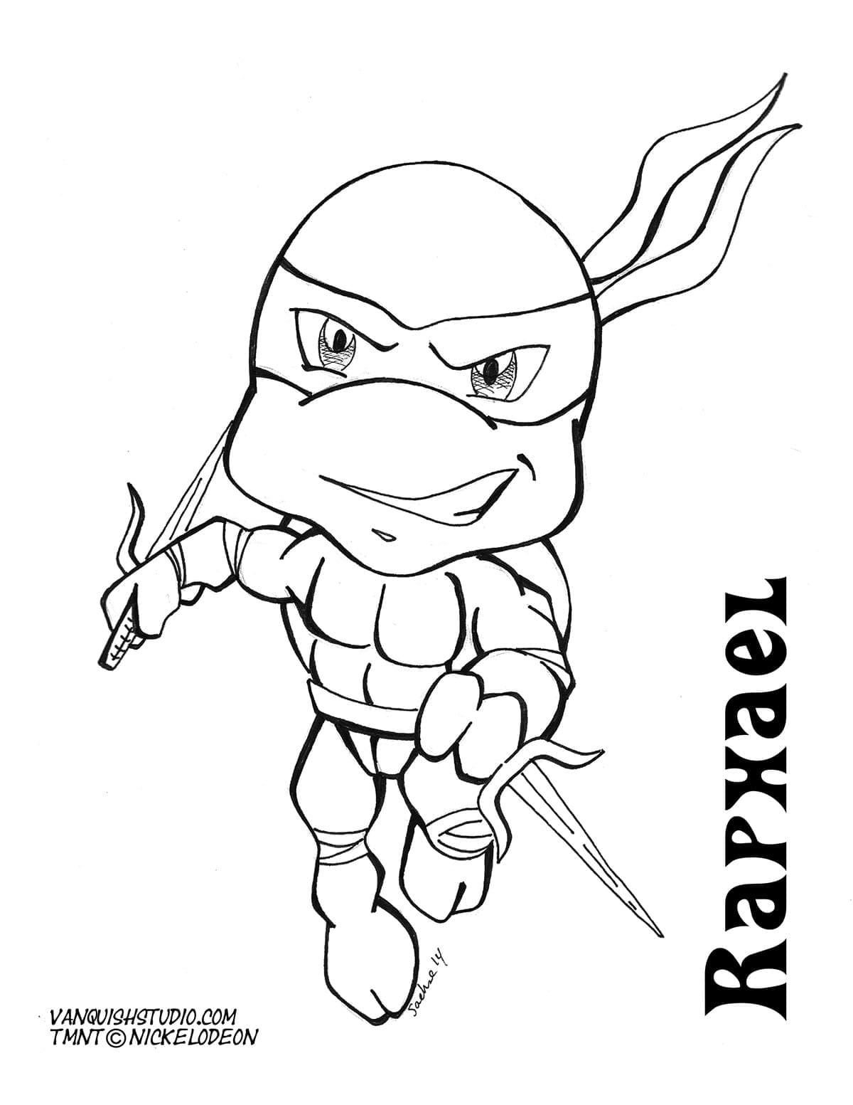 Desenho deTartarugas Ninja Raphael Chibi para colorir