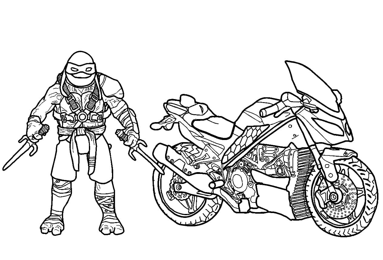 Desenho deTartarugas Ninja Raphael e Moto para colorir