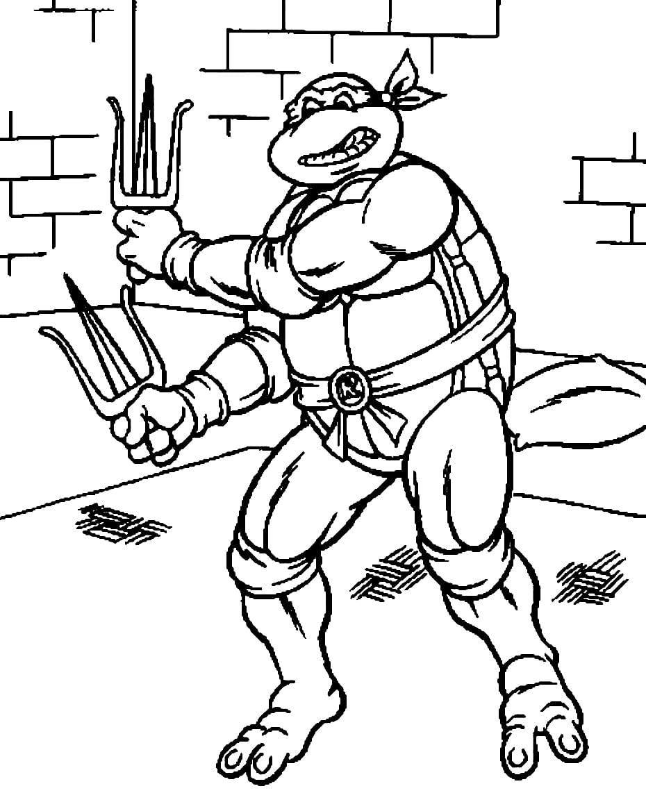 Desenho deTartarugas Ninja Raphael Lutando para colorir