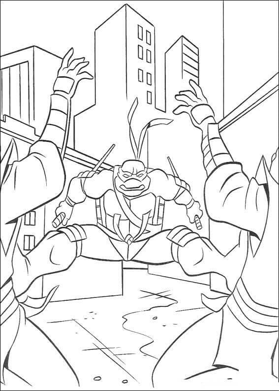 Desenho deTartarugas Ninja Raphael vs Vilões para colorir