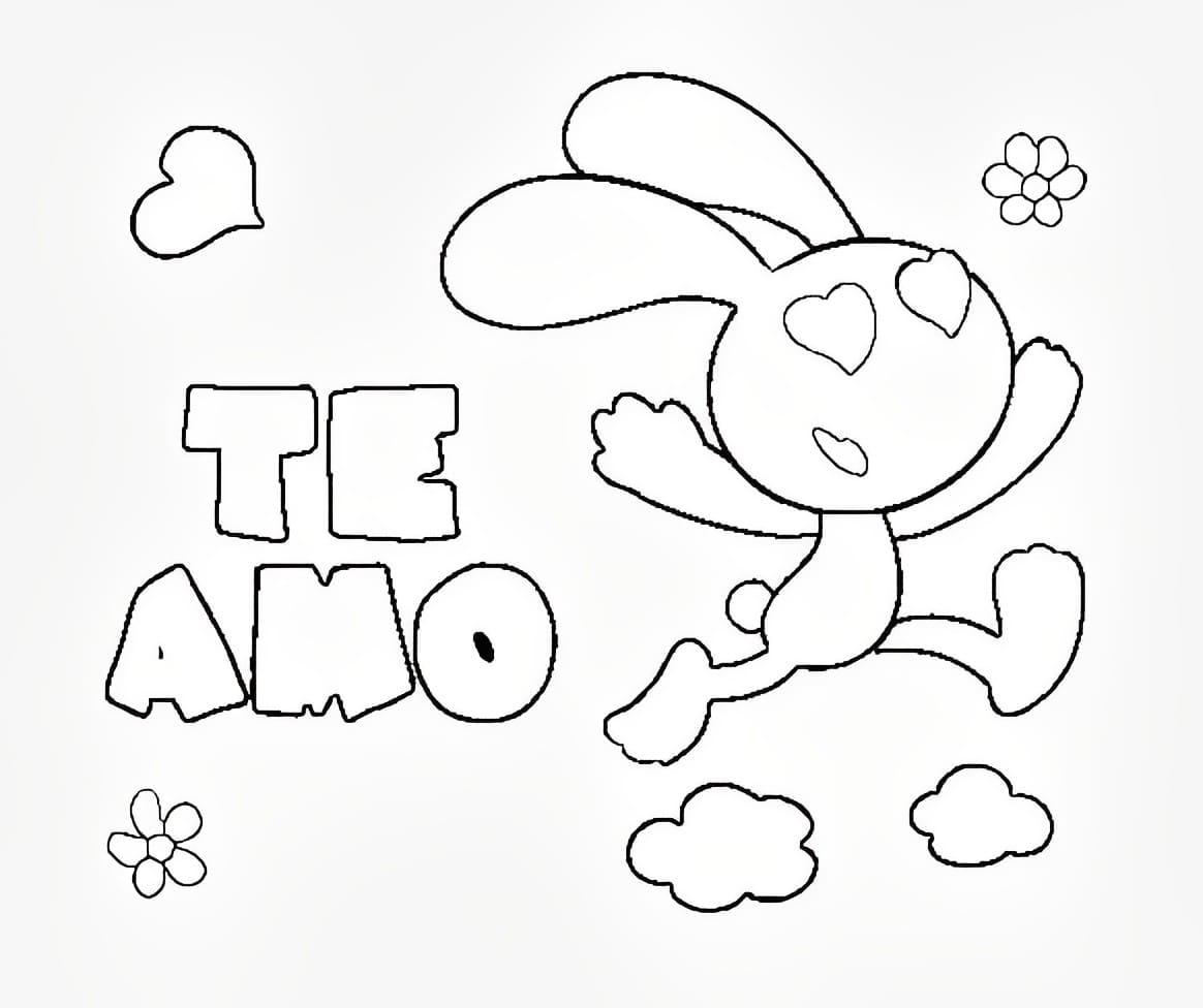 Desenho deTe Amo com Coelho para colorir