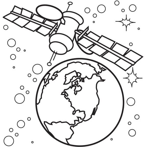 Desenho deTerra e Satélite para colorir