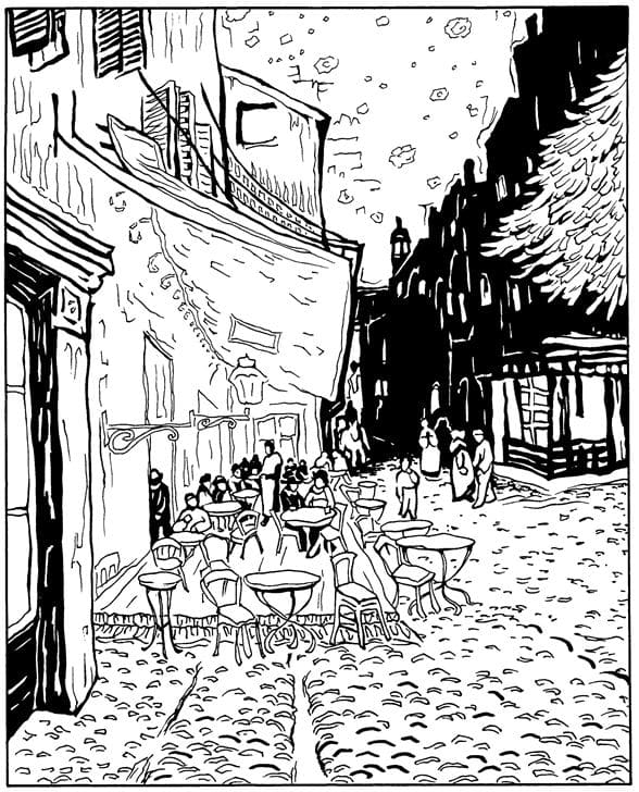 Desenho deTerraço do Café à Noite - Vincent van Gogh para colorir