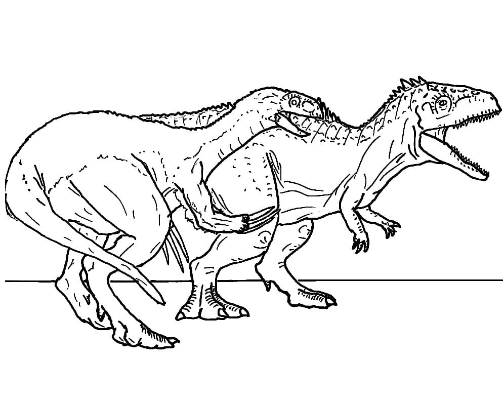 Desenho deTherizinosaurus e Giganotossauro para colorir