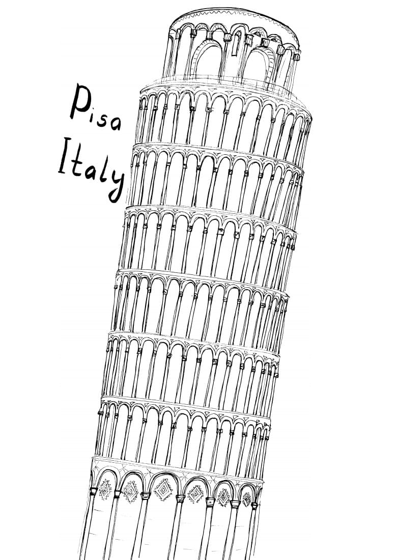 Desenho deTorre de Pisa na Itália para colorir