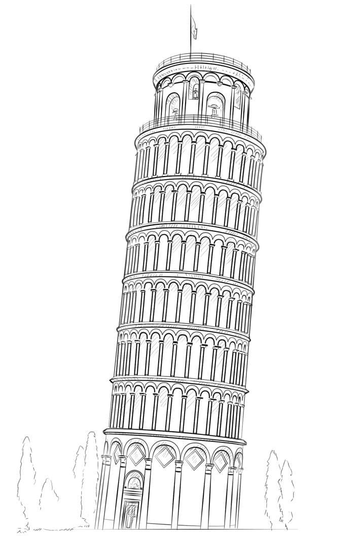 Desenho deTorre Inclinada de Pisa para colorir