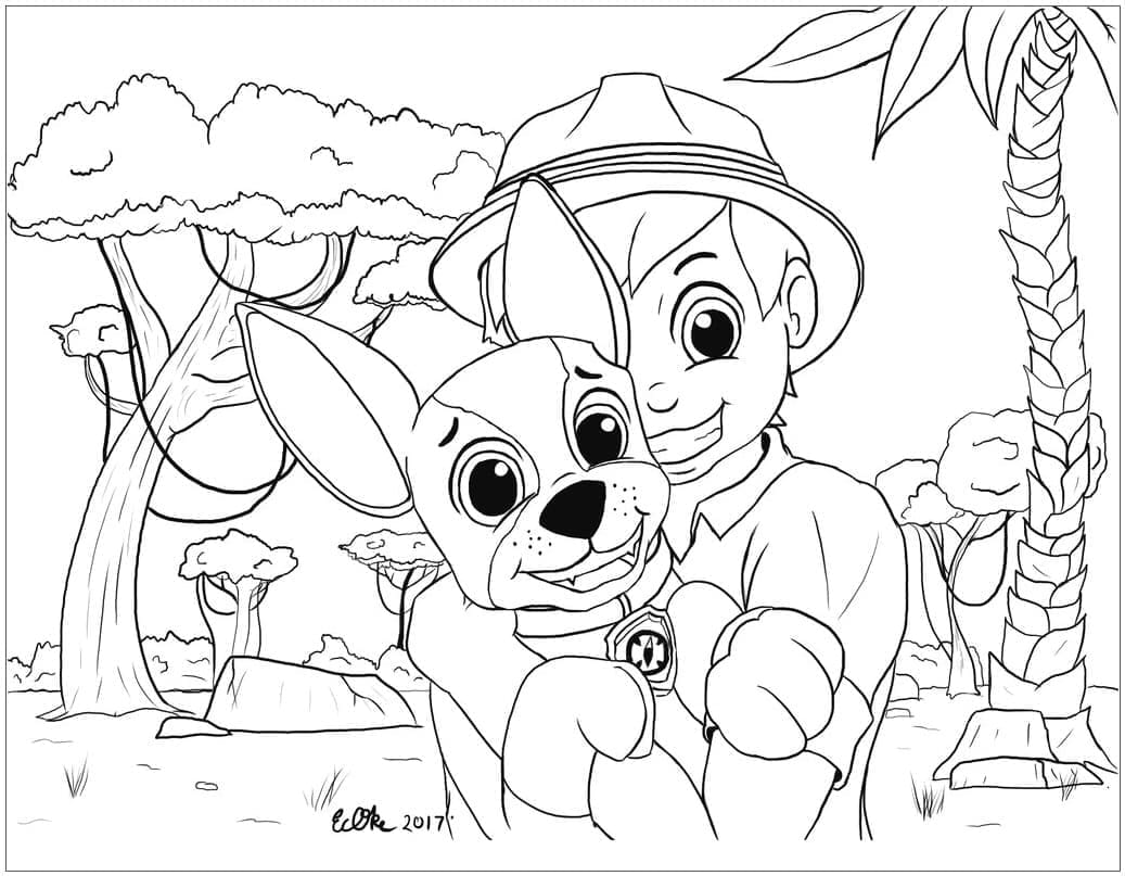 Desenho deTracker e Carlos de Patrulha Canina para colorir