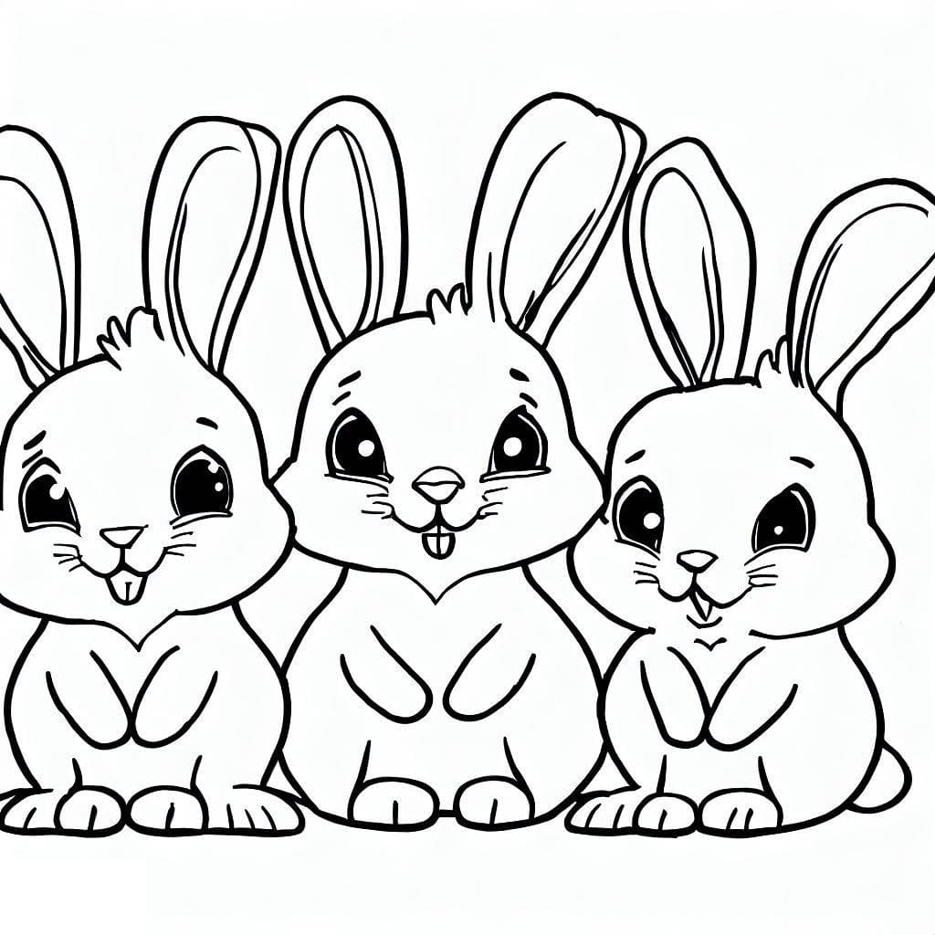 Desenho deTrês Coelhinhos para colorir