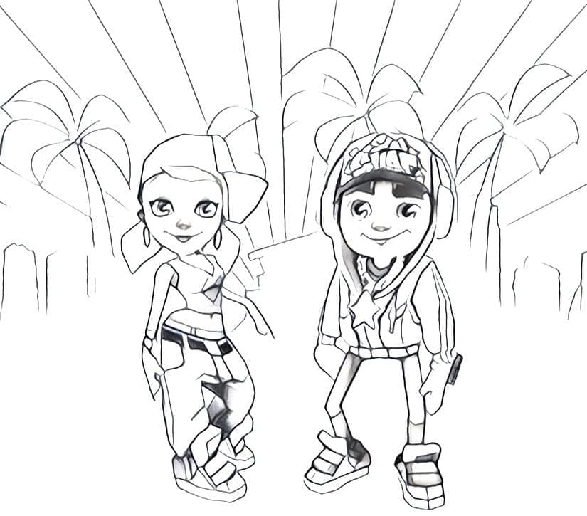 Desenho deTricky e Jake de Subway Surfers para colorir