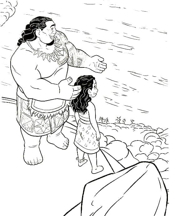 Desenho de Tui Waialiki e Moana para colorir