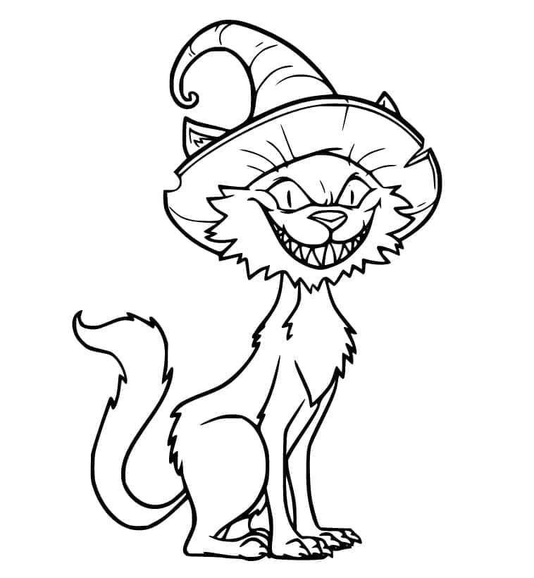 Desenho deUm Gato Assustador de Halloween para colorir