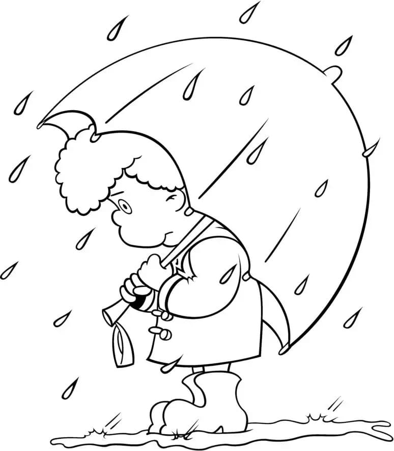 Desenho deUm Menino está Sob a Chuva para colorir