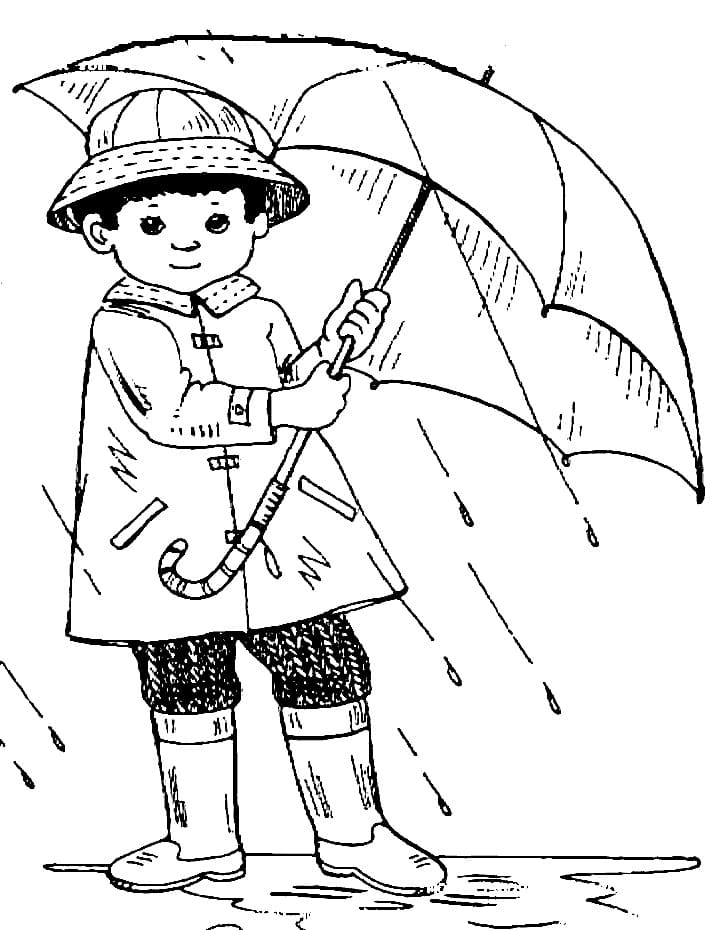 Desenho deUm Menino na Chuva para colorir